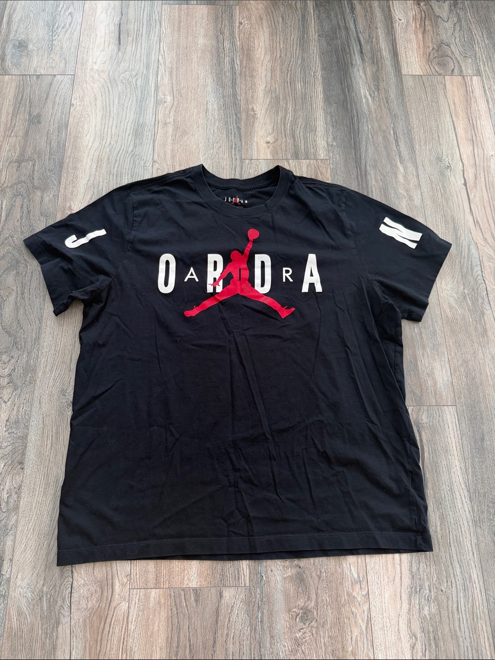 Jordan Black Short Sleeve Tee with Red Jumpman and White Lettering XXL